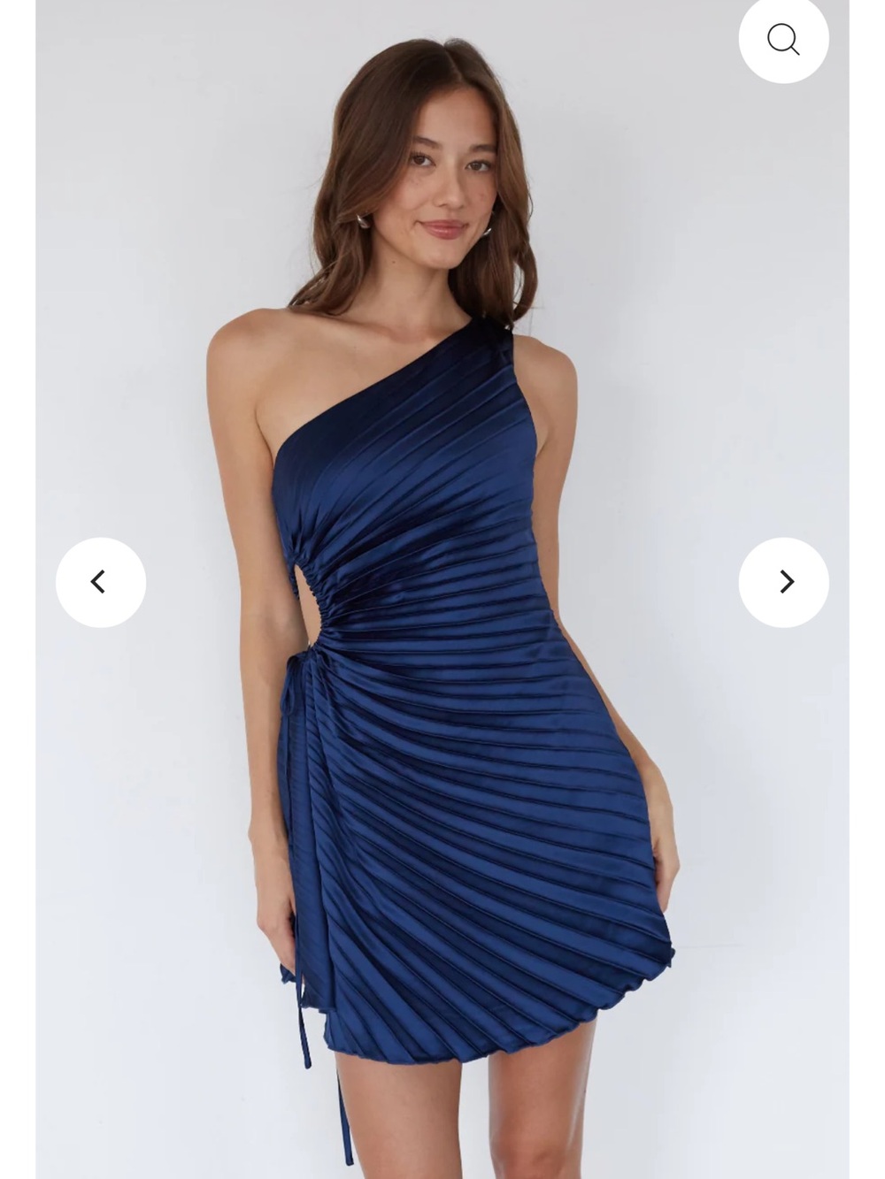 Grace One-Shoulder Navy Pleated Mini